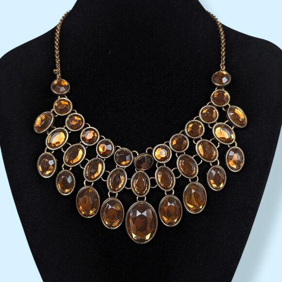 Honey Brown Stone Statement Necklace - Picture 1 of 5